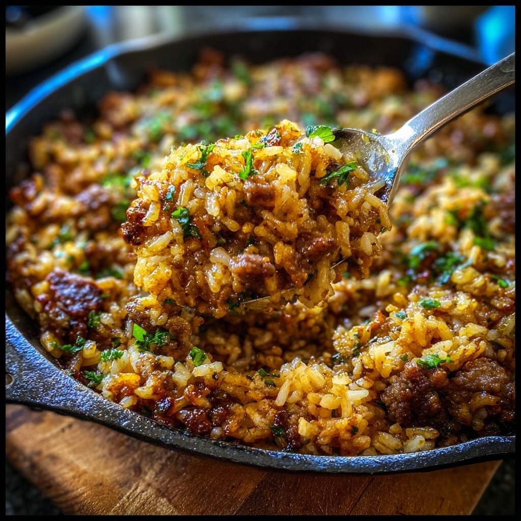 Garlic Butter Ground Beef And Rice Skillet